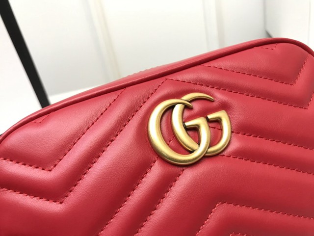 Gucci經典款女包 448065 古馳GG Marmont系列小號相機包 Gucci紅色原廠皮單肩斜挎包  gqy3637